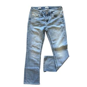 VIGOSS Slim Boot Jeans Size 12 Light Wash Y2K Statement Back Pockets ✨